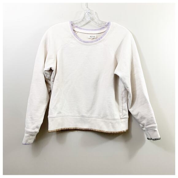 Madewell Cream Embroidered Blanket Stitched Shrunken Sweatshirt Size Small - Picture 2 of 8